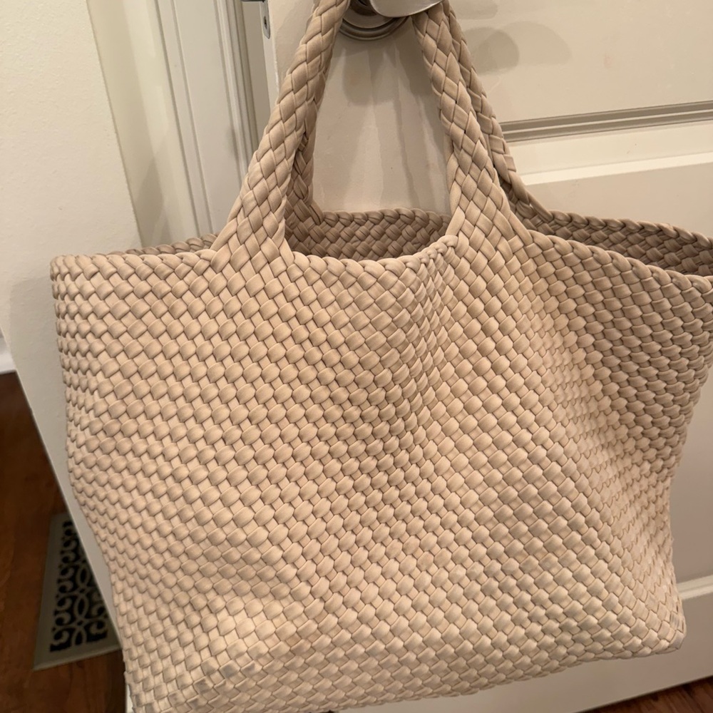 Naghedi Beige Woven Tote Bag